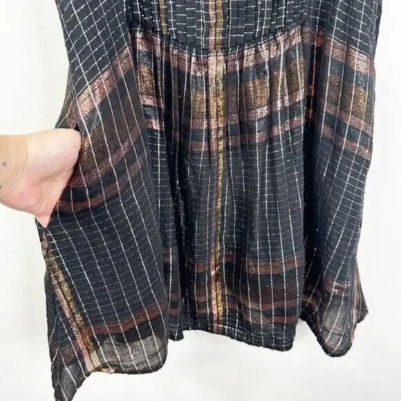 Free People Barcelona Shimmer Plaid Metallic Mini Dress in Black Pockets SP - Picture 7 of 15
